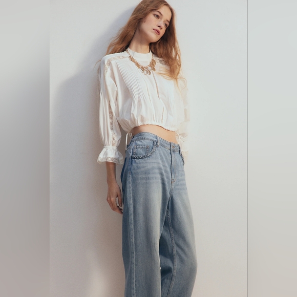 H&M Lace-Inset Cotton Blouse - Picture 2 of 16
